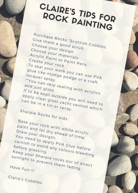 A photo of a typed list of tips for rock painting 
