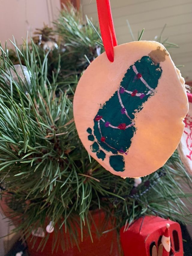 A photo of a salt dough decoration - a foot christmas tree
