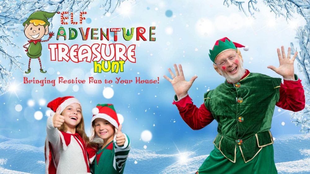 A picture of elves advertising a treasure hunt