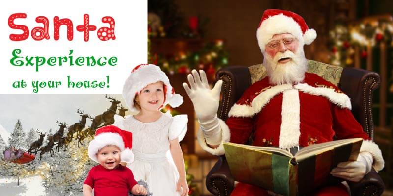 A picture of santa and 2 children advertising a santa experience